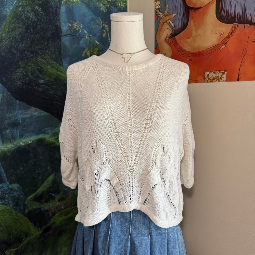 helmut lang open knit linen sweater cream slouchy minimalist pullover